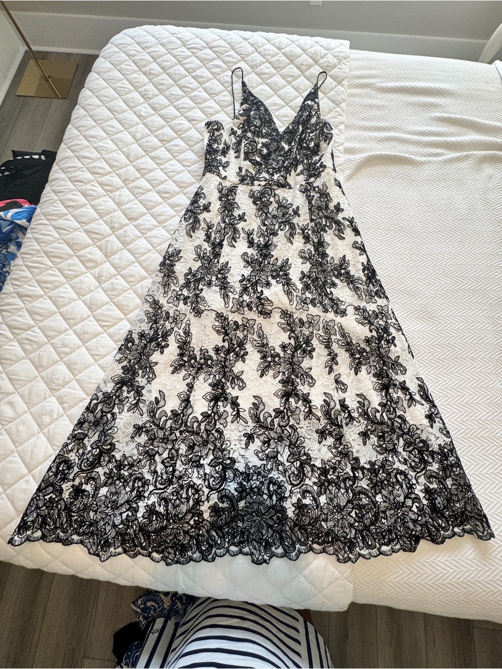 White House Black Market Black & White Lace Midi Dress